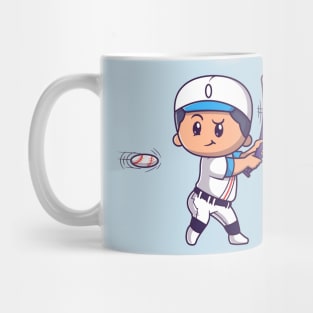 Cute Boy Playing Baseball Cartoon Mug